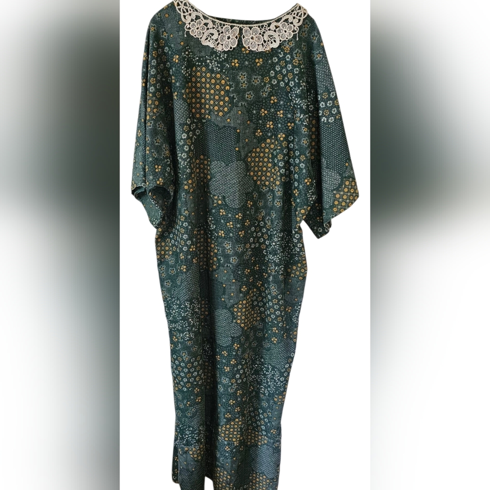 Vintage Handmade Green And Yellow Floral Dress XL